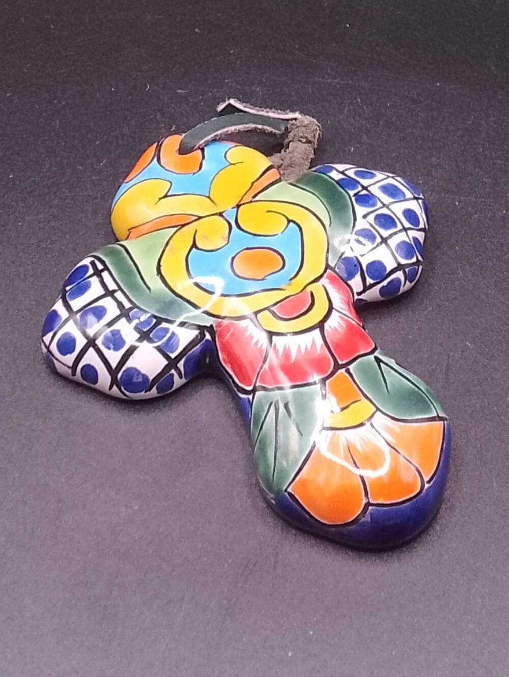 Small 5" Talevera Ceramic Cross Marked Mexico